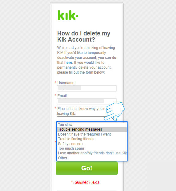 Supprimer kik,supprimer définitivement le compte kik,désactiver le compte kik.